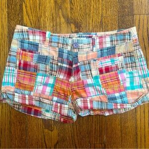 Be Bop Colorful Plaid Multicolor Shorts lightweight. 17.5” Waist laying flat